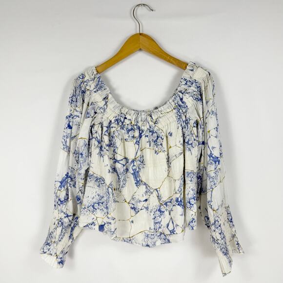 All Saints Women’s Lara Off The Shoulder Smocked Top Size 8 White Linen Silk - Picture 8 of 13